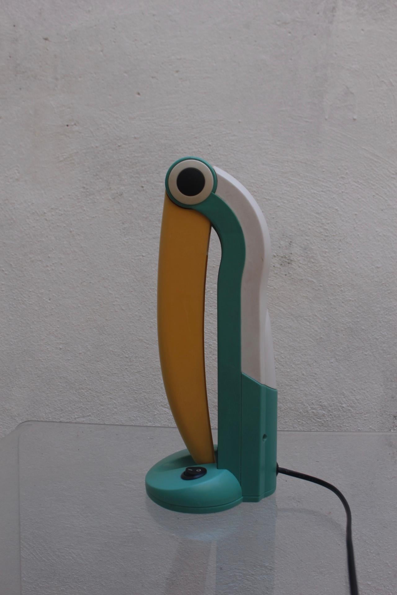 Taiwanese Toucan Green & Yellow Plastic Table Lamp by H.T Huang