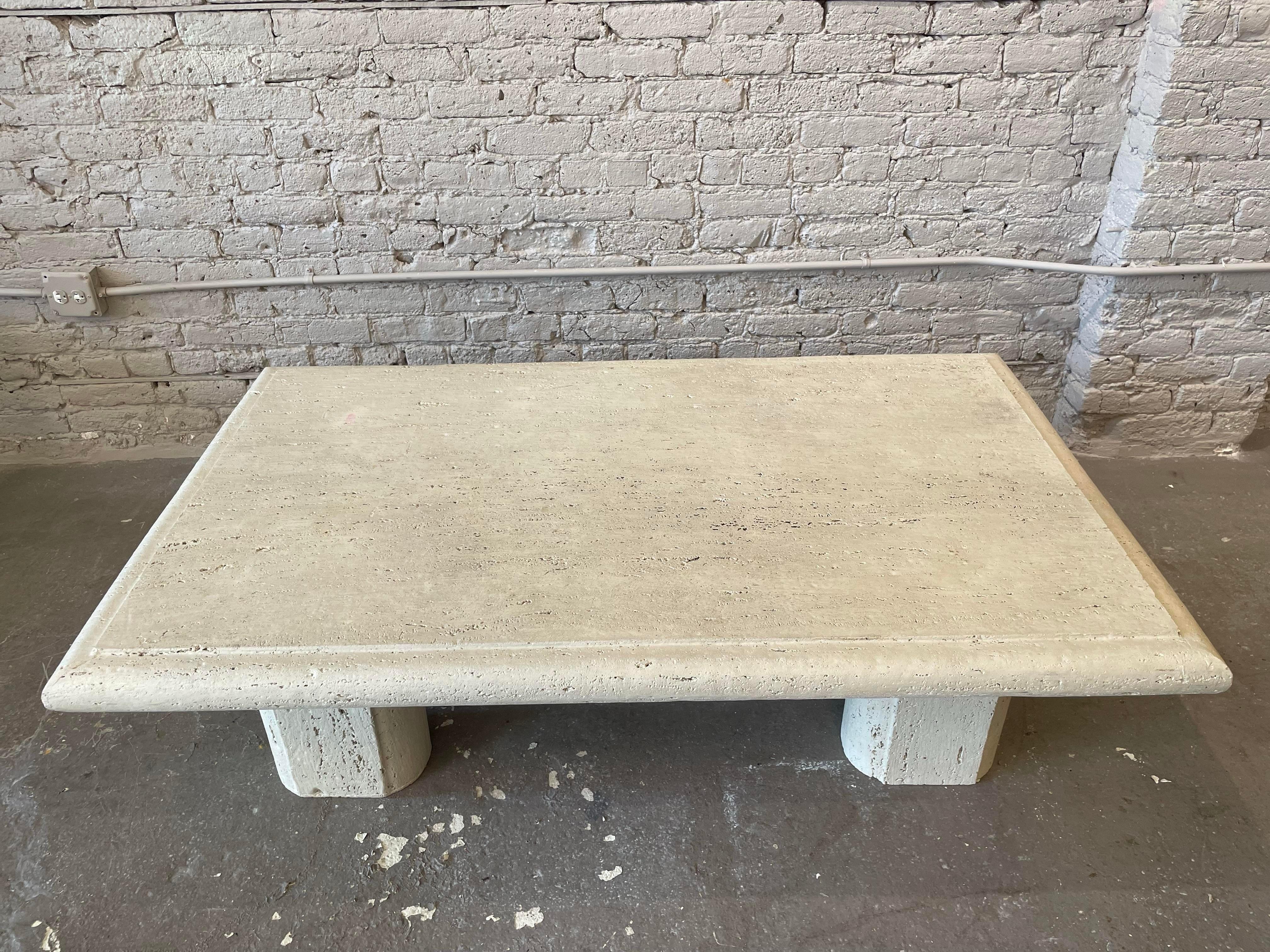 1980s Vintage Travertine Coffee Table In Good Condition For Sale In Chicago, IL