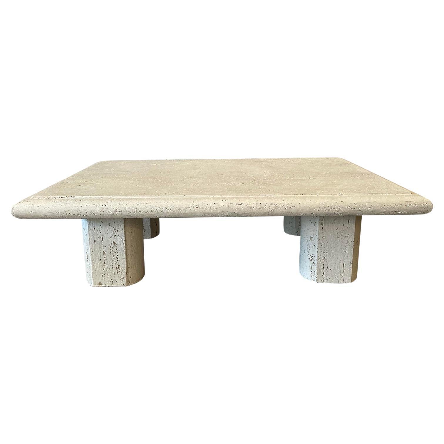 1980s Vintage Travertine Coffee Table For Sale