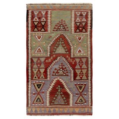 Tapis Kilim turc vintage des années 1980, tissé à la main, motif géométrique bleu par Rug & Kilim