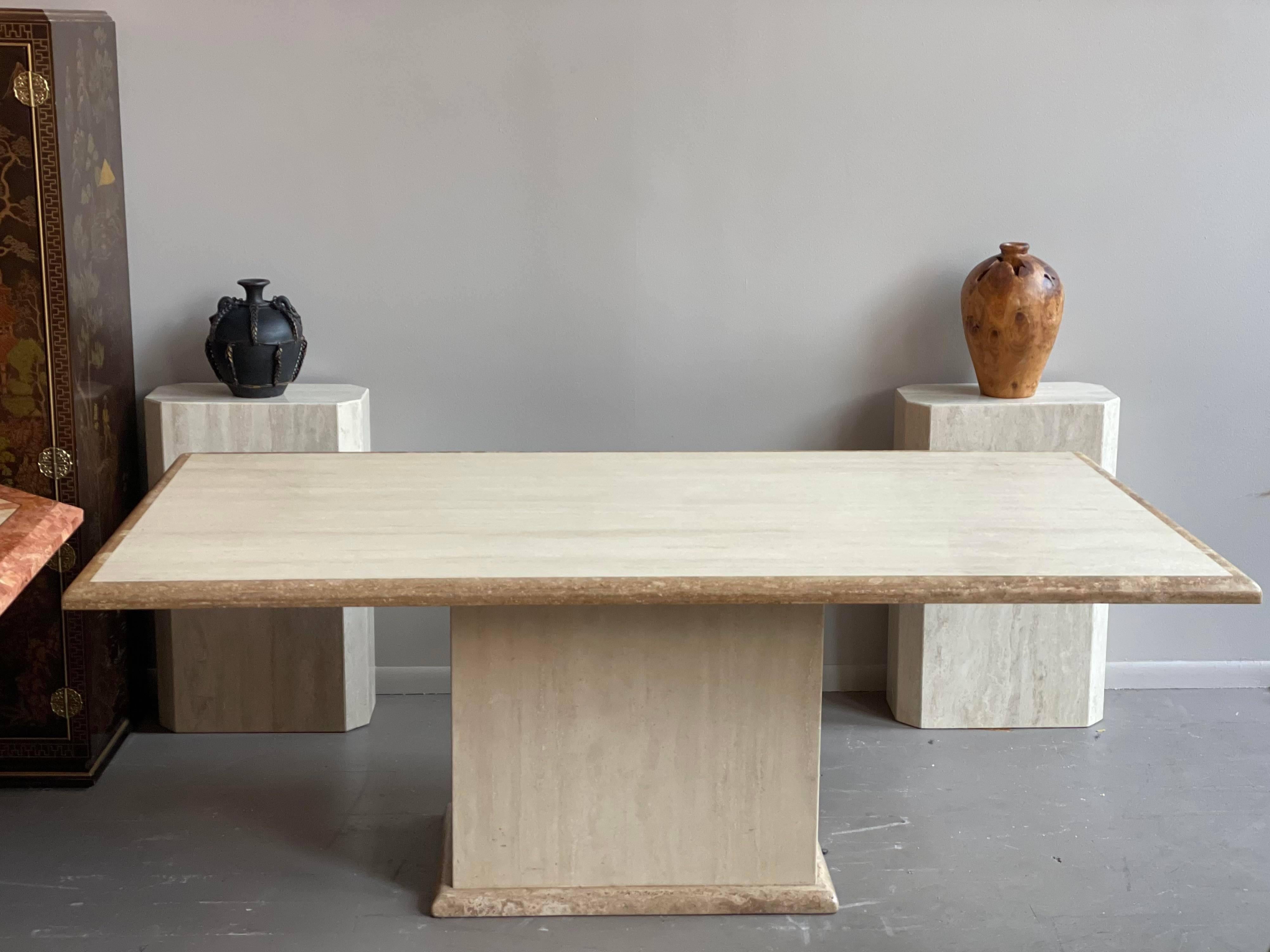 Post-Modern 1980s Vintage Two Toned Travertine Dining Table Rectangle