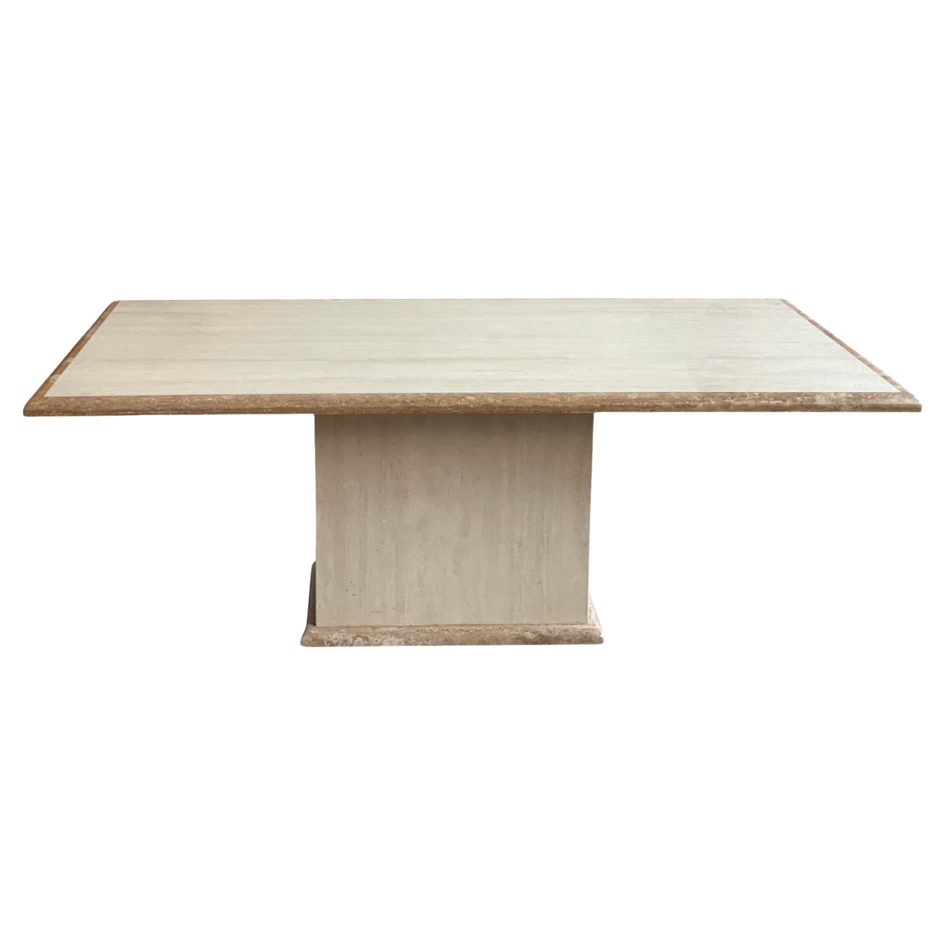 1980s Vintage Two Toned Travertine Dining Table Rectangle