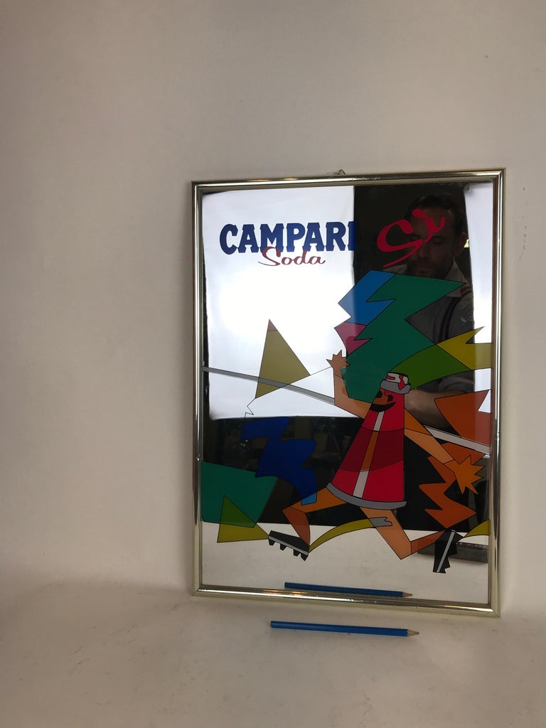 1980s Vintage Wall Mirror Advertising Campari Soda Sì Made in Italy In Good Condition For Sale In Milan, IT