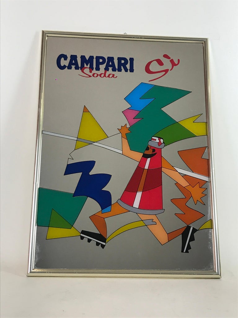 1980s Vintage Wall Mirror Advertising Campari Soda Sì Made in Italy For Sale 1