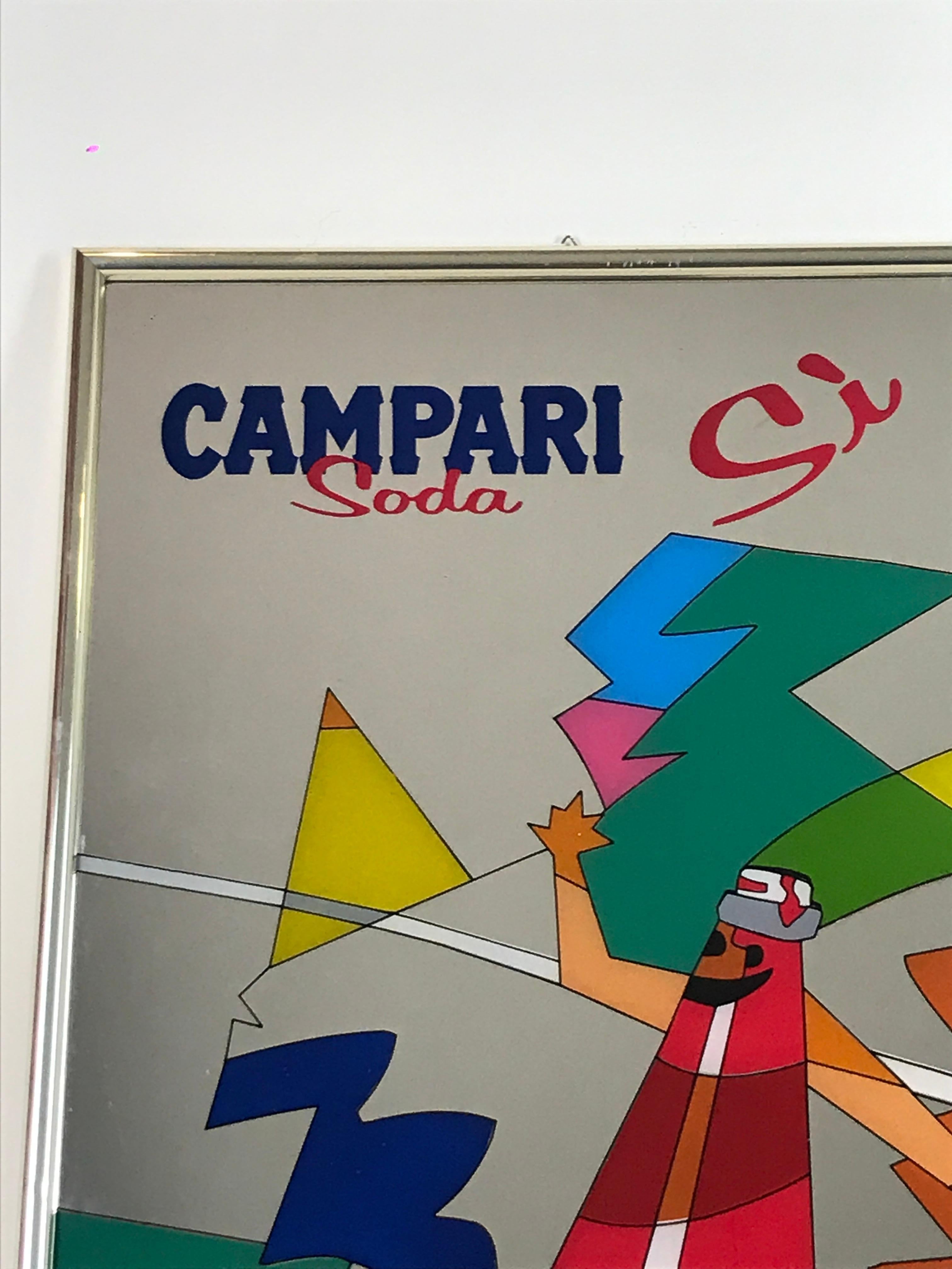 Late 20th Century 1980s Vintage Wall Mirror Advertising Campari Soda Sì Made in Italy For Sale