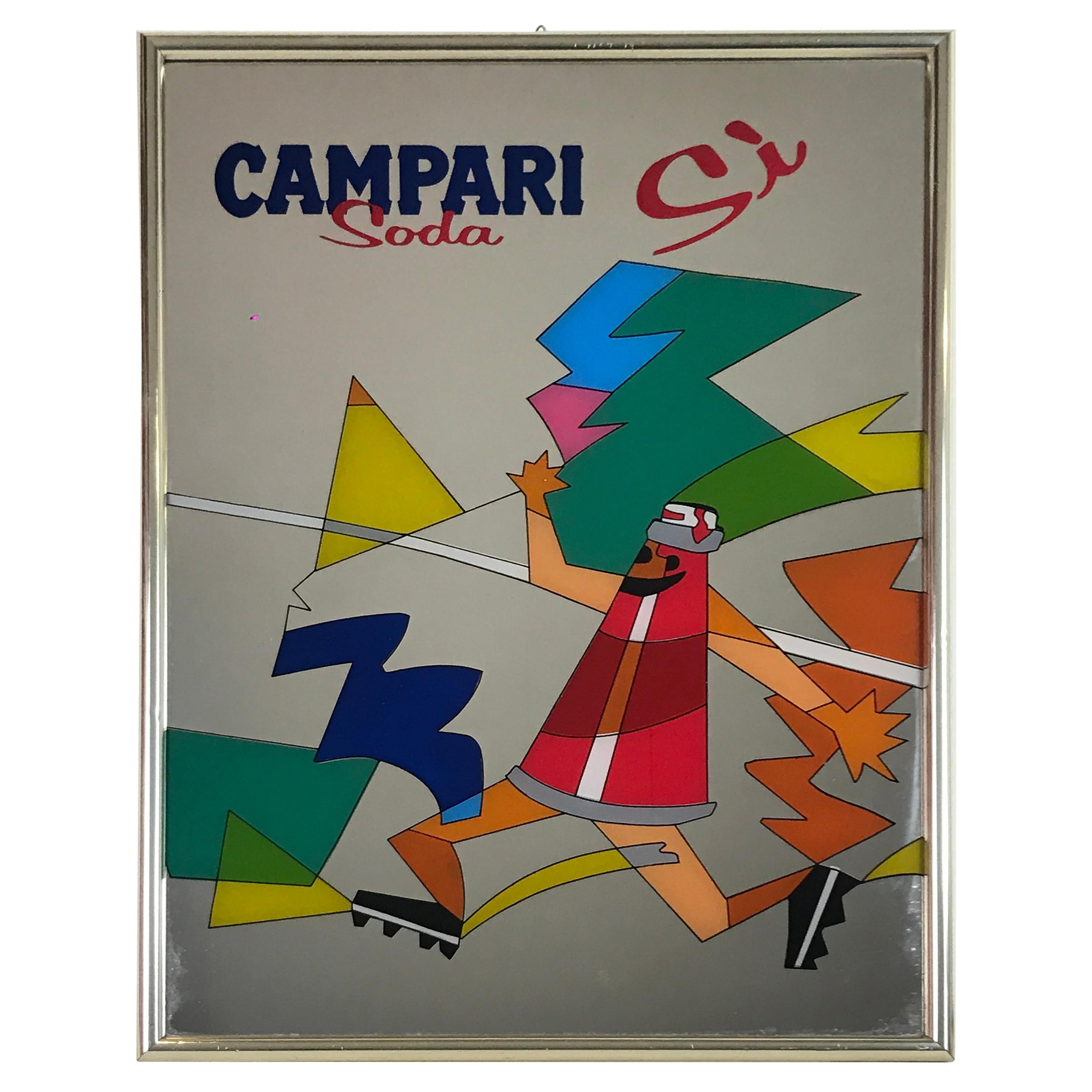 1980s Vintage Wall Mirror Advertising Campari Soda Sì Made in Italy For Sale