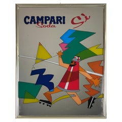 1980s Vintage Wall Mirror Advertising Campari Soda Sì Made in Italy