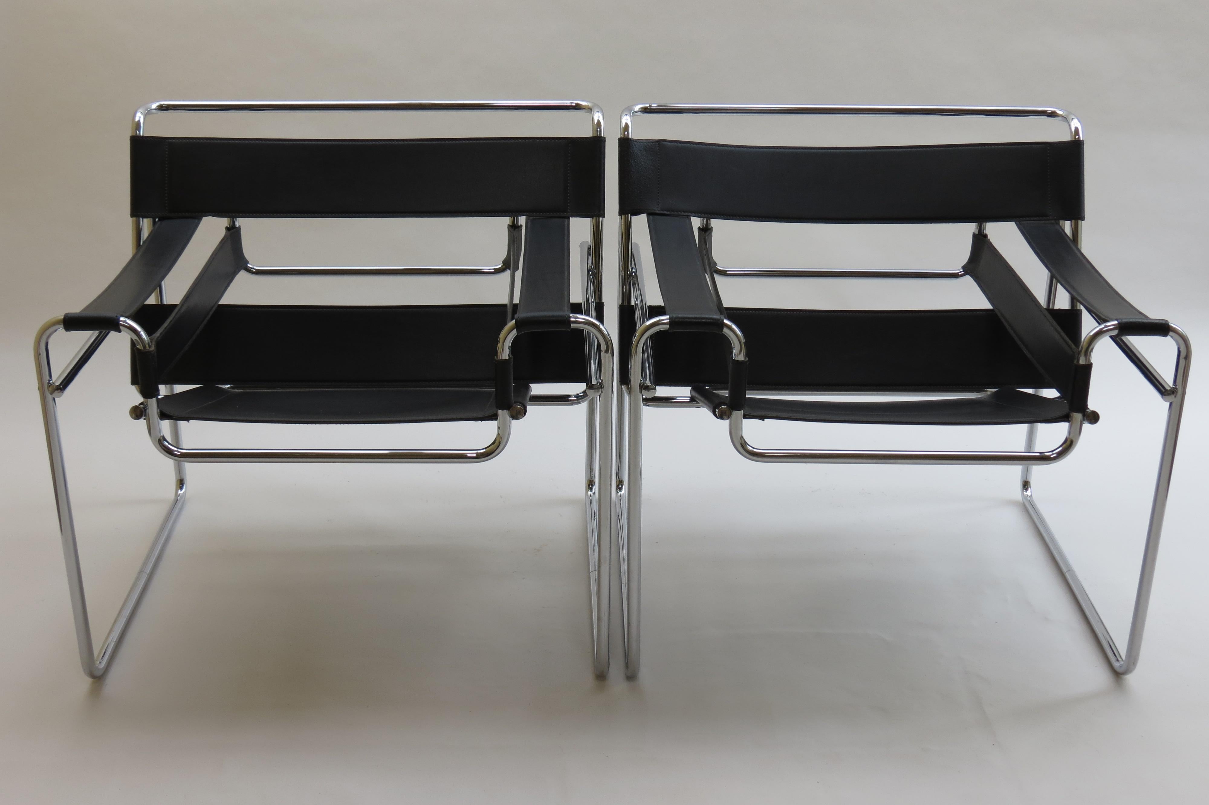 1980s Vintage Wassily B3 Black Leather and Chrome Chair Marcel Breuer 2 Avail B 8