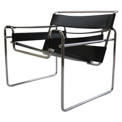 1980 Vintage Wassily B3 Black Leather and Chrome Chair Marcel Breuer 2 Avail B