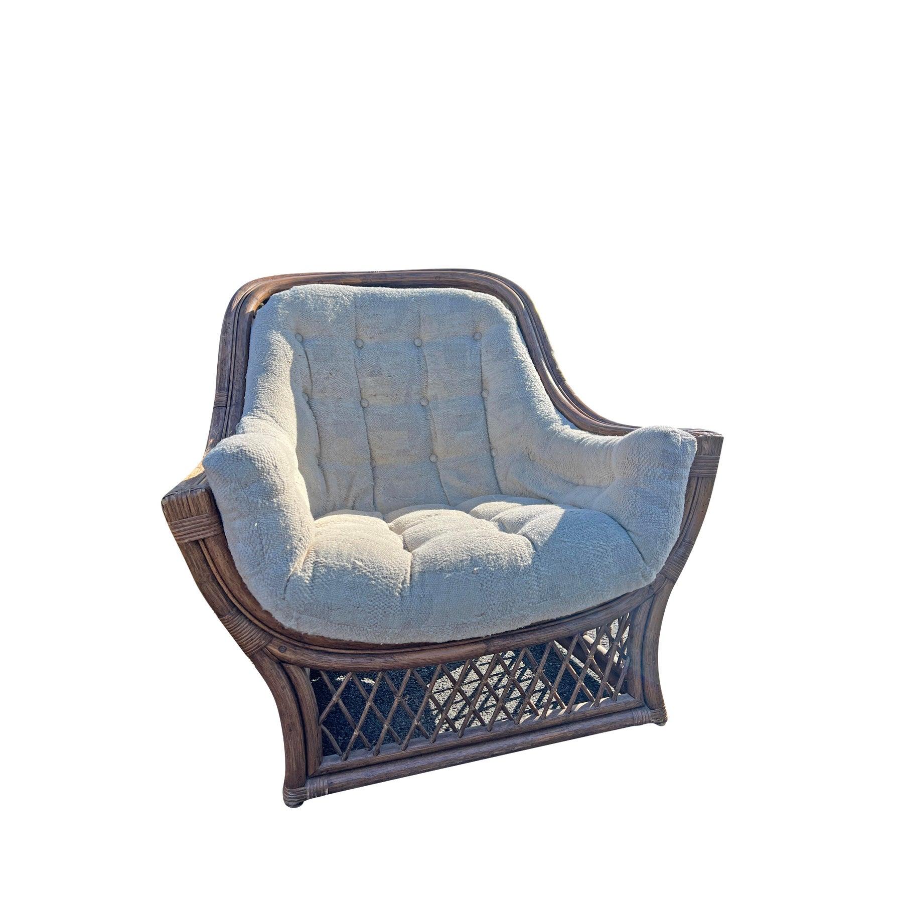 Fine XX secolo Sedia e ottomana in vimini e rattan vintage degli anni '80 in stile costiero di Adrian Pearsall in vendita