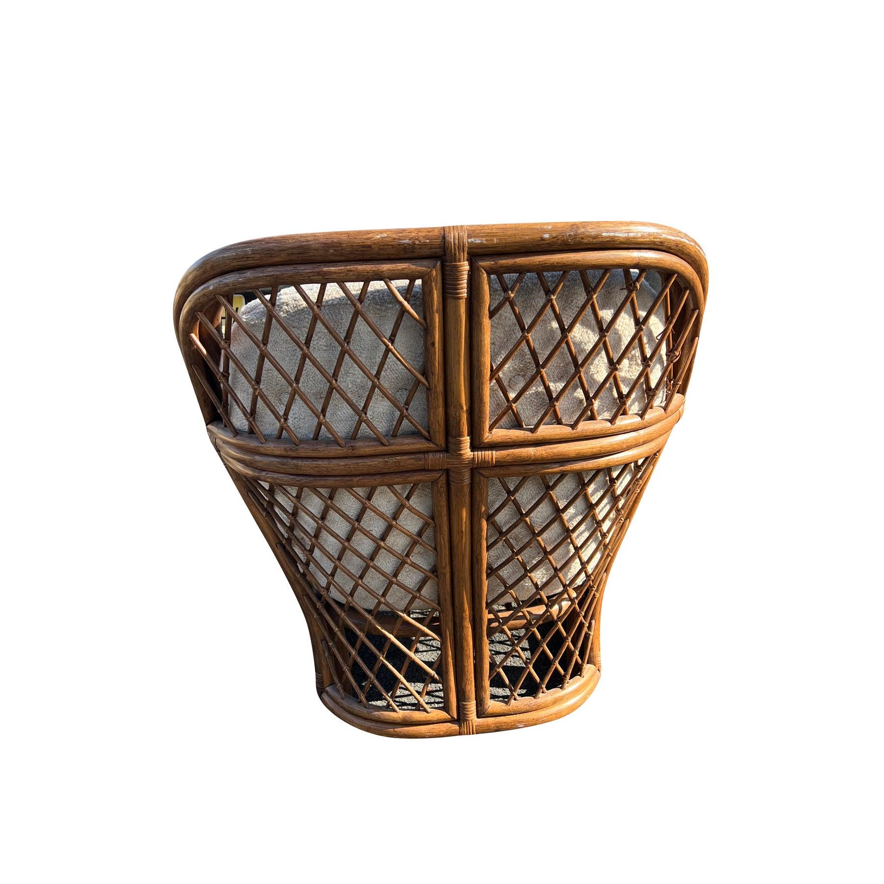 Rattan Sedia e ottomana in vimini e rattan vintage degli anni '80 in stile costiero di Adrian Pearsall in vendita
