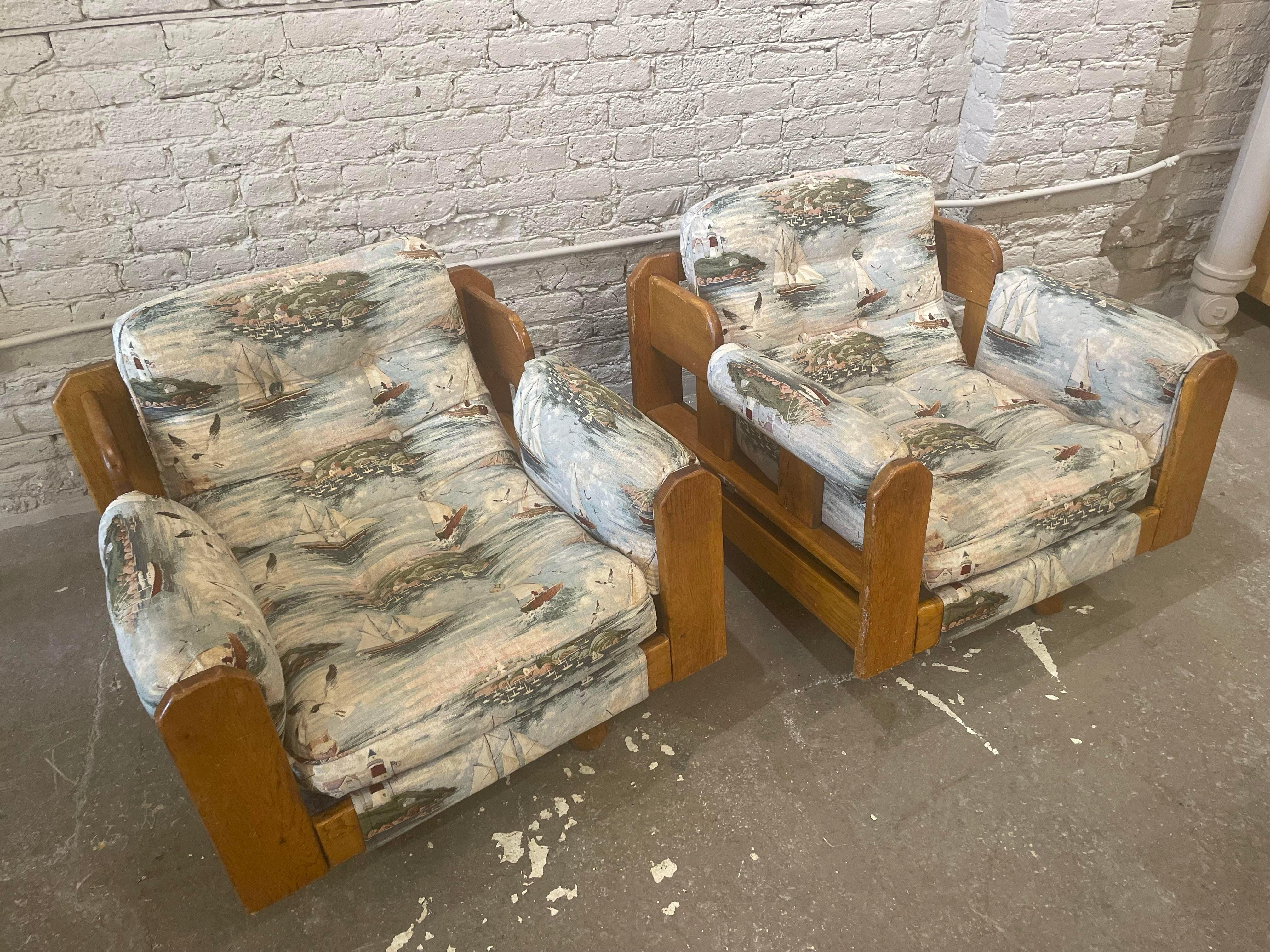 I LOVE these chairs. Pretty from all angles and super comfy. These are in original condition and can be used as is or redone to your favorite chic fabric. 

DIMENSIONS: 32ʺW × 31ʺD × 28ʺH  
STYLES: Modern  
SEAT HEIGHT: 16.0 in  
NUMBER OF SEATS: 2 