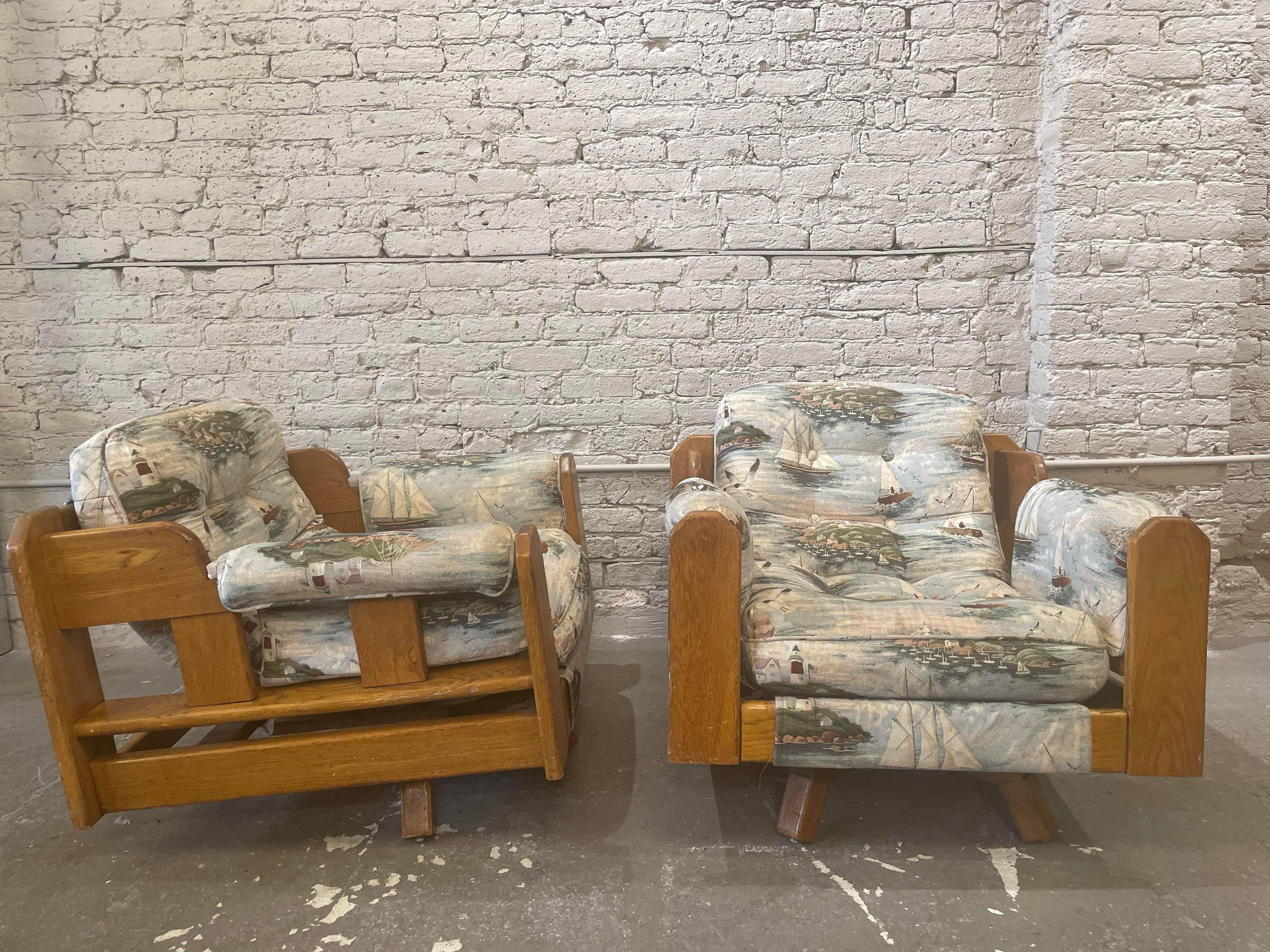 1980s Vintage Wood Rustic Swivel Chairs - a Pair For Sale 1