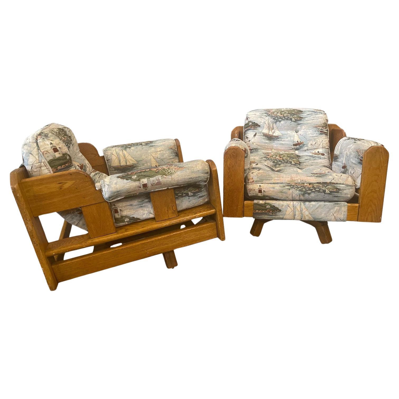 Paire de chaises pivotantes rustiques en Wood des années 1980 en vente