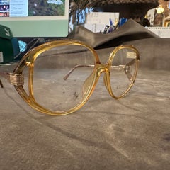 Gafas vintage de acetato amarillo y marrón claro de los años 80 de Christian Dior