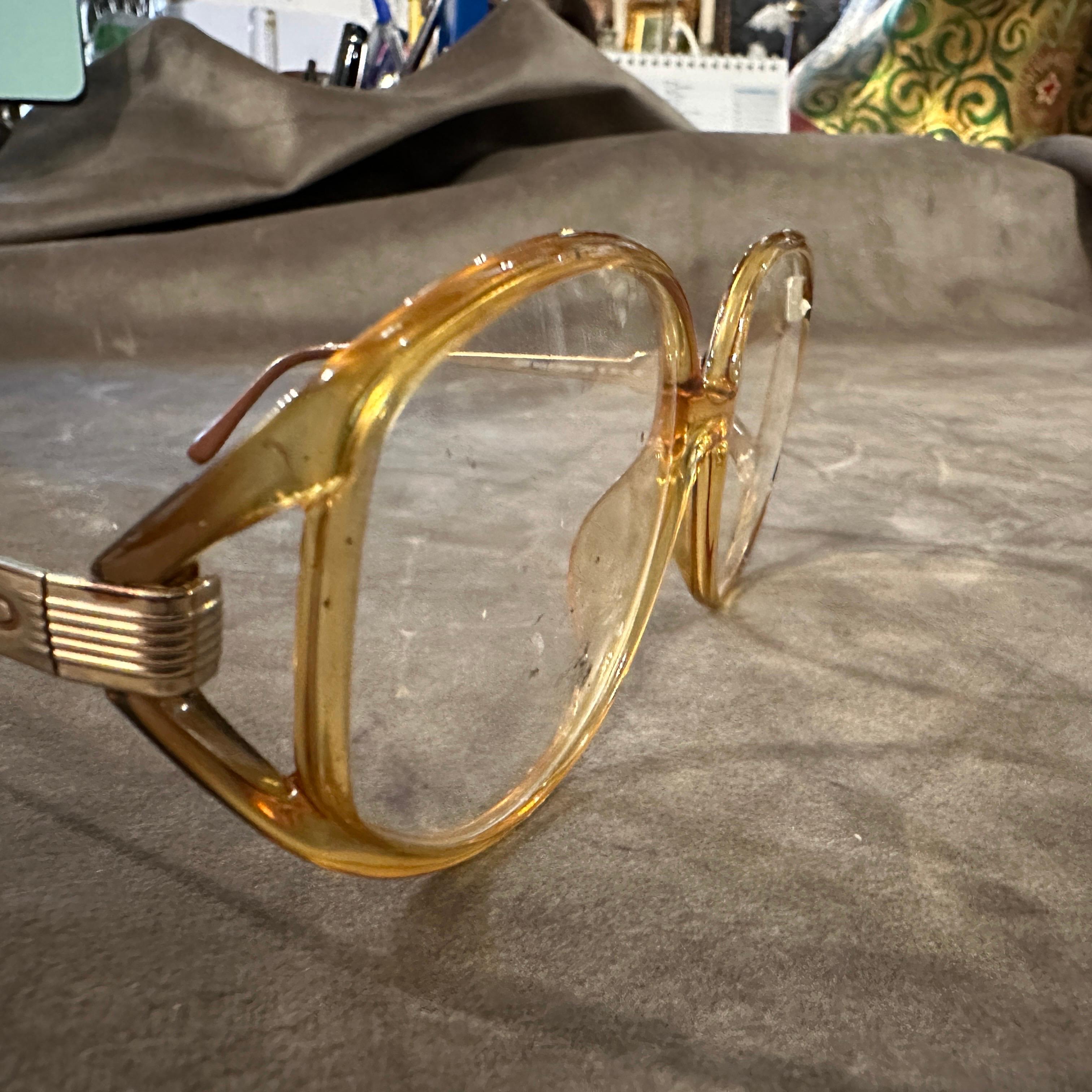 1980er Jahre Vintage Gelb und Light Brown Acetat Brillen von Christian Dior für Damen oder Herren im Angebot