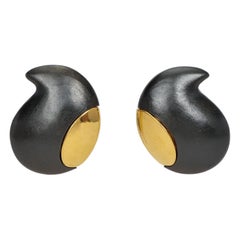 1980;s Vintage Yves Saint Laurent Black Gold Geometric Clip Earrings 1980;s Vintage Yves Saint Laurent Black Gold Geometric Clip Earrings