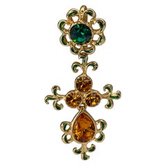 1980s Vintage Yves Saint Laurent Colourful Rhinestone Drop Pendant