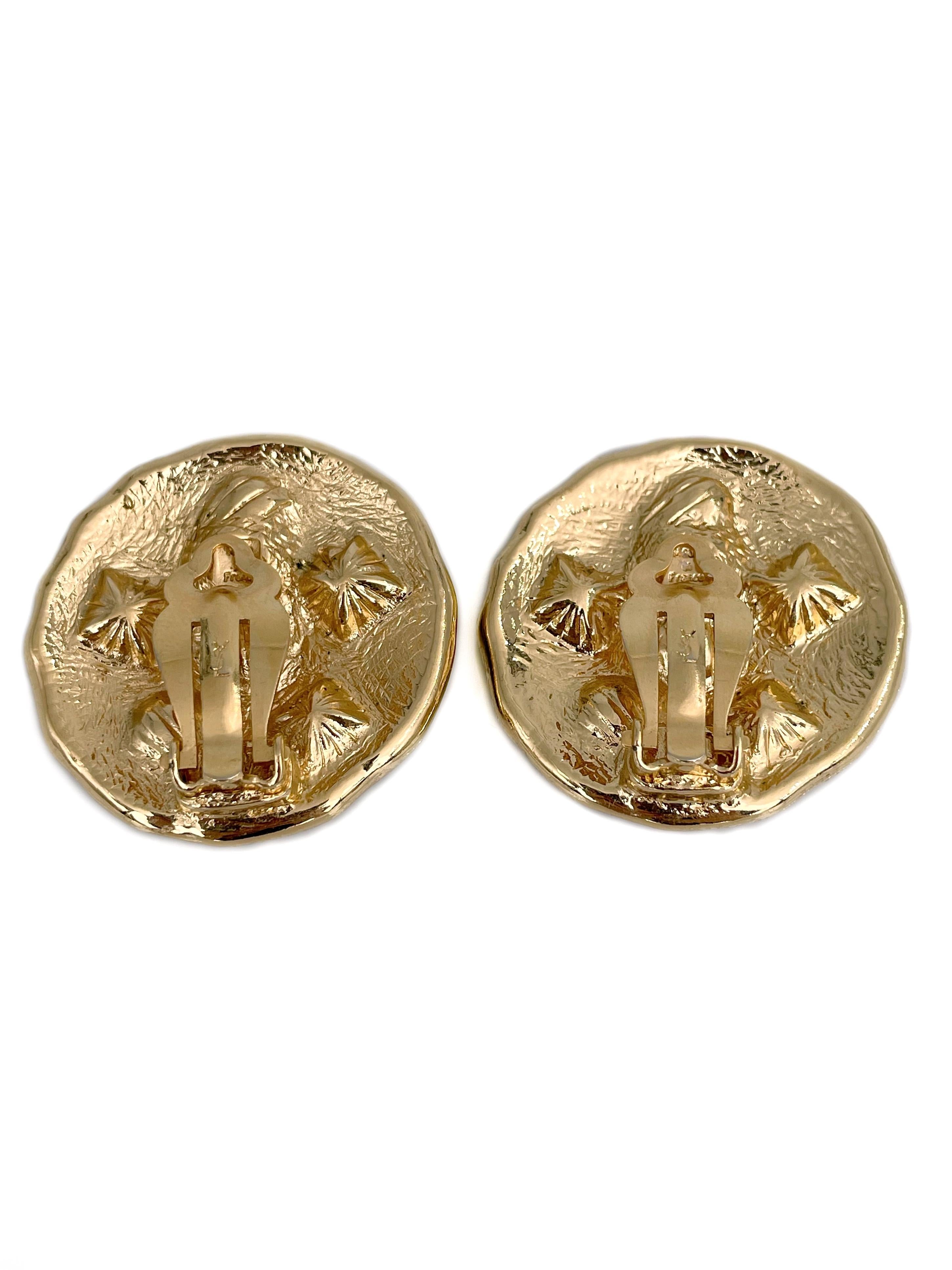1980s Vintage By Yves Saint Laurent Gold Ton Grün Strass Ohrringe Clip-On Damen im Angebot