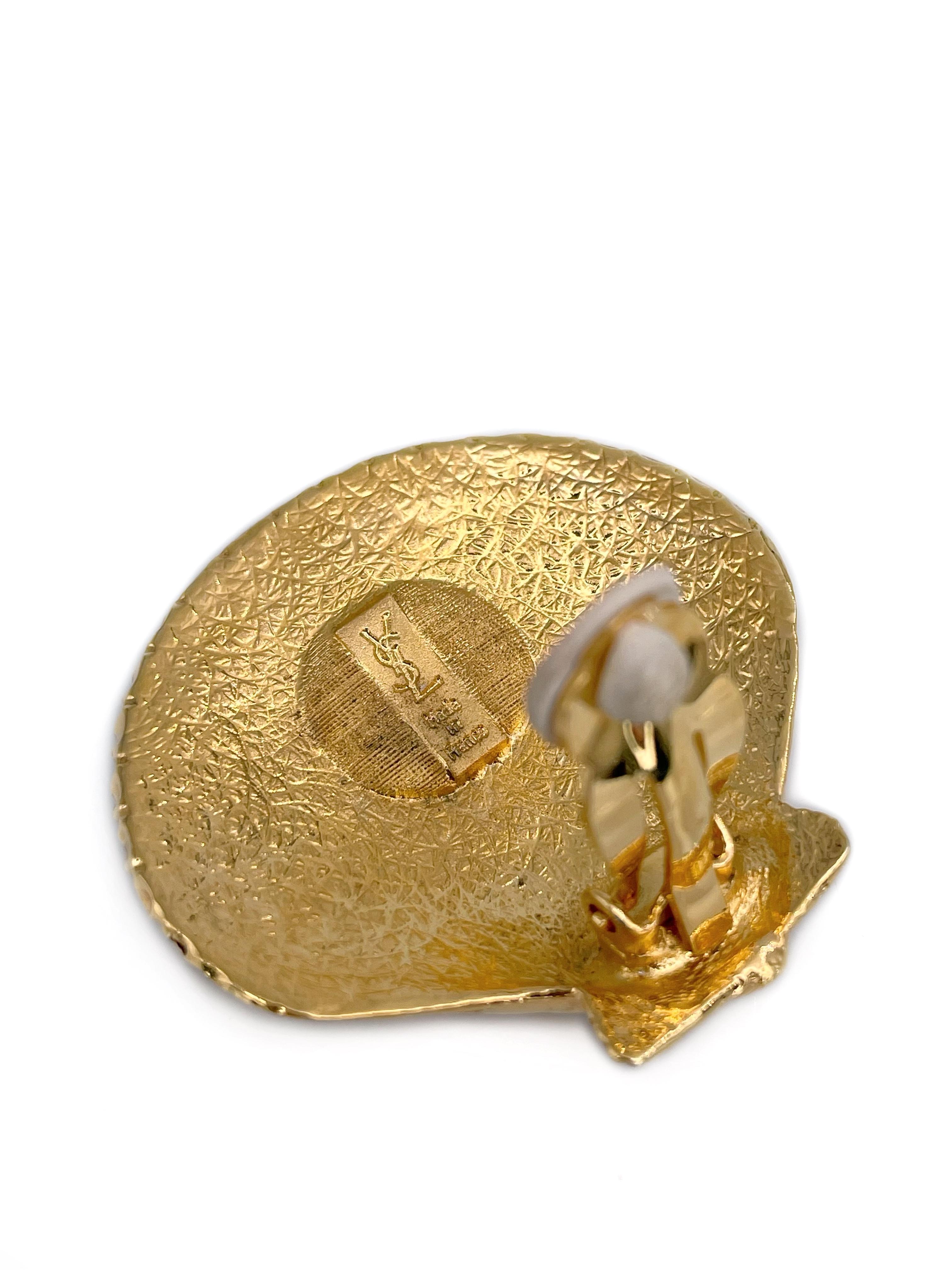 Women's 1980s Vintage Yves Saint Laurent Gold Tone Shell Shape Clip-On Earrings