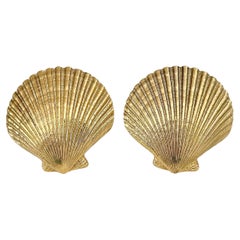 1980s Vintage Yves Saint Laurent Gold Tone Shell Shape Clip-On Earrings
