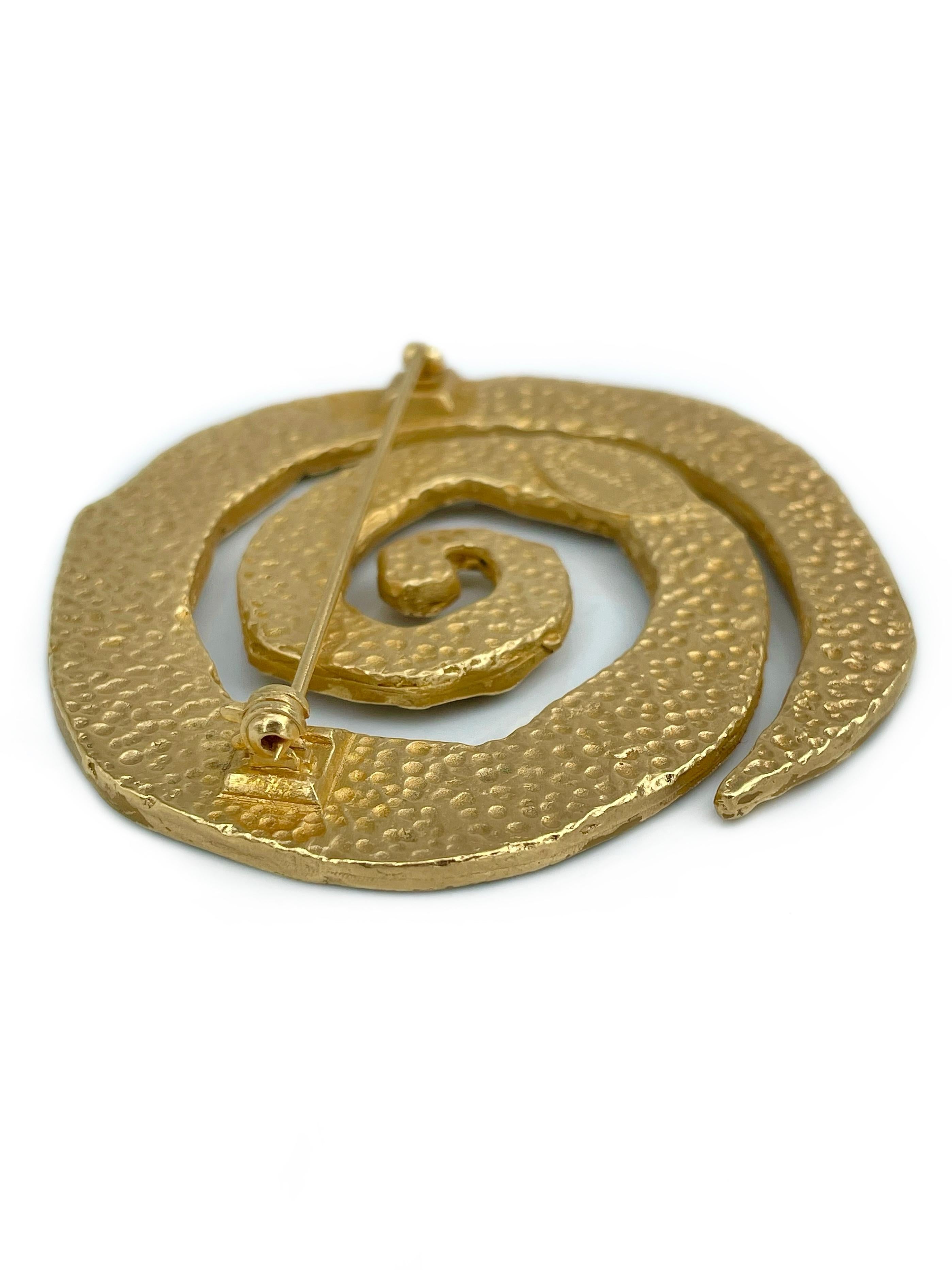 Women's 1980s Vintage Yves Saint Laurent Rive Gauche YSL Gold Tone Spiral Pin Brooch