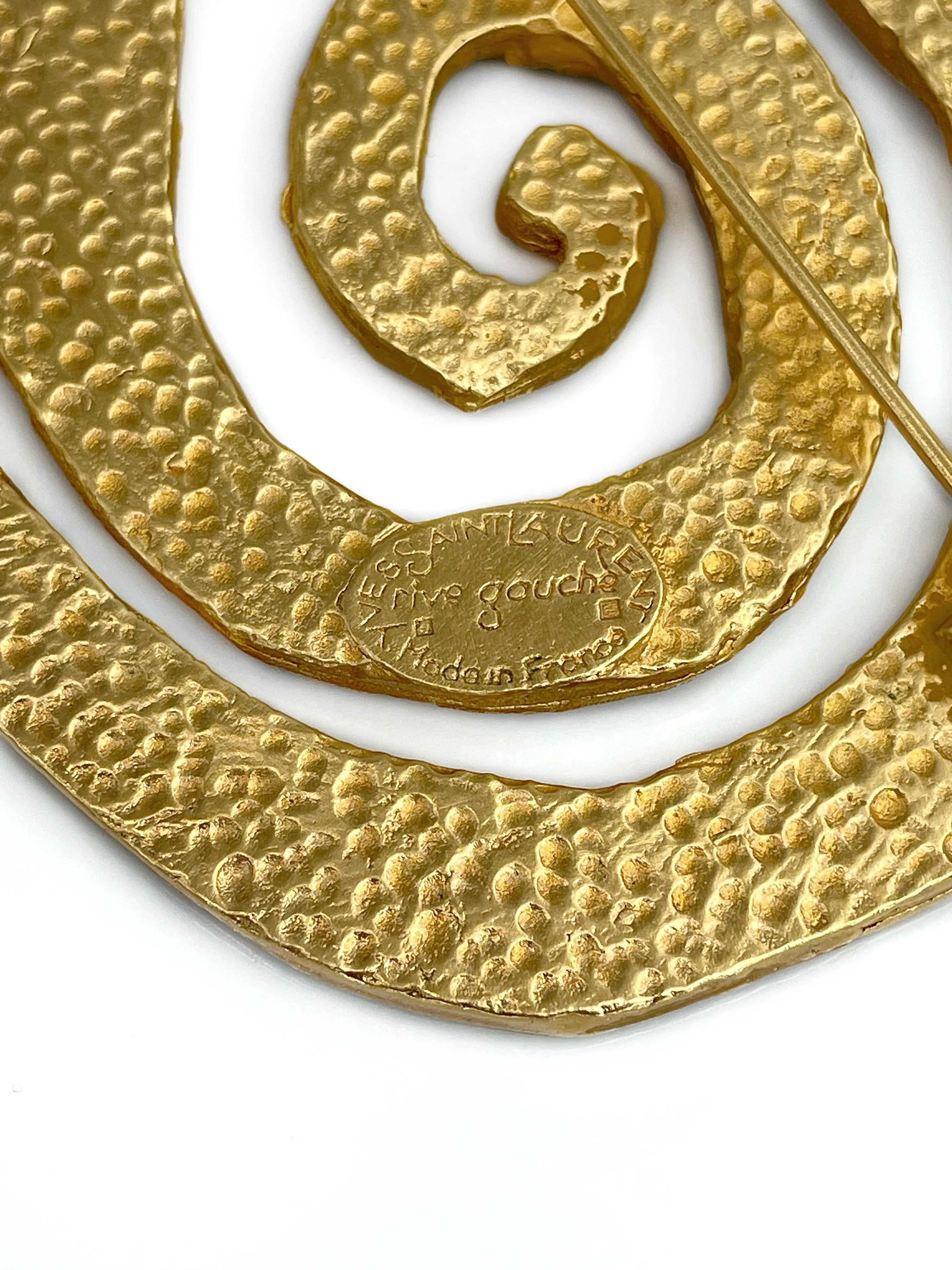 1980s Vintage Yves Saint Laurent Rive Gauche YSL Gold Tone Spiral Pin Brooch 1