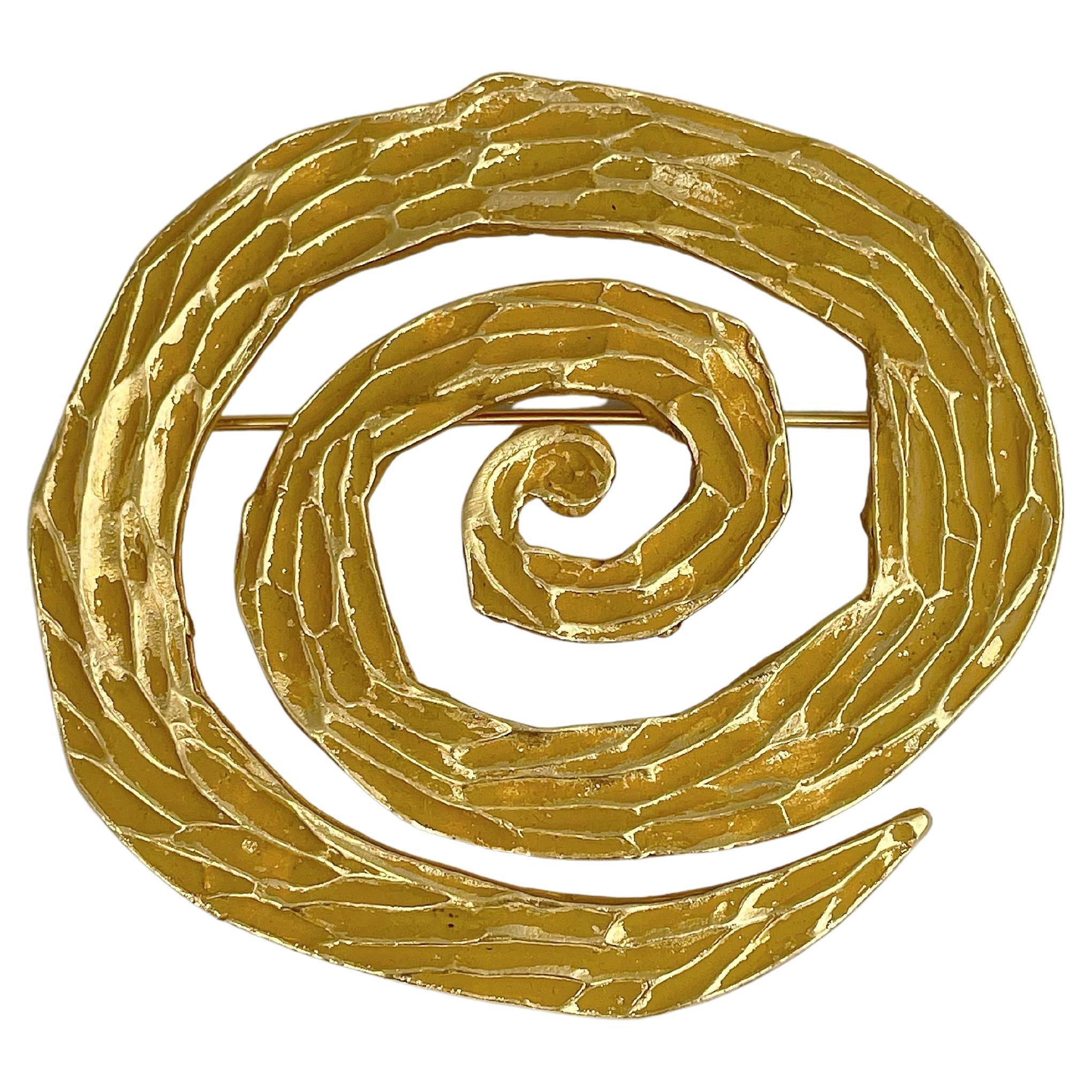 1980s Vintage Yves Saint Laurent Rive Gauche YSL Gold Tone Spiral Pin Brooch