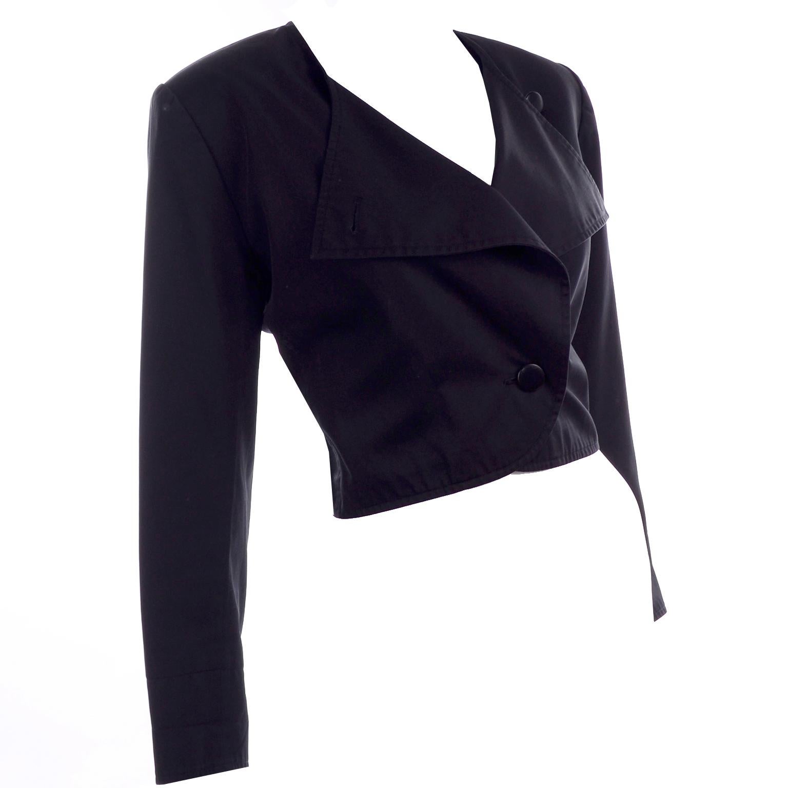 1980s Vintage Yves Saint Laurent YSL Black Cotton Short Jacket French Size 44 6