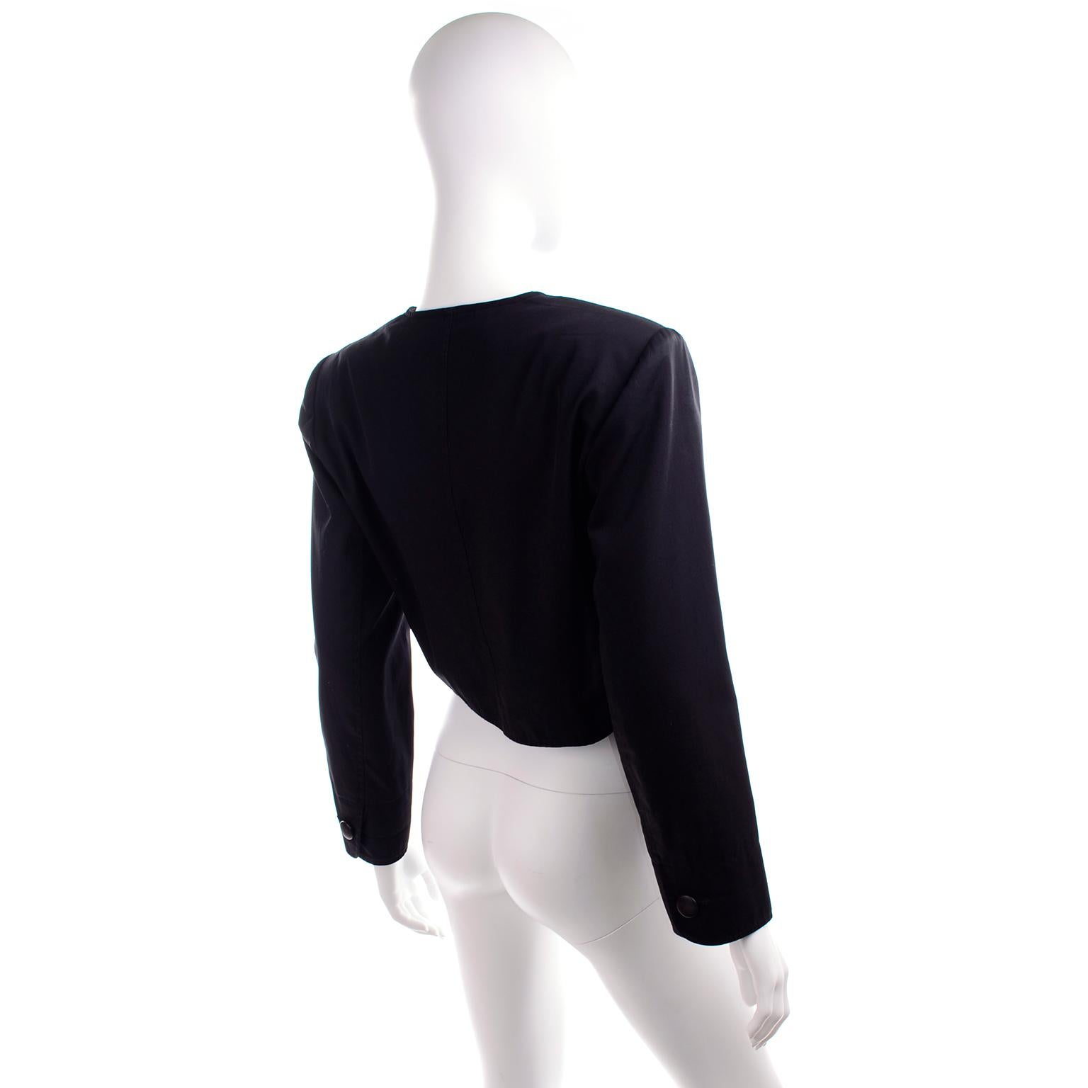 1980s Vintage Yves Saint Laurent YSL Black Cotton Short Jacket French Size 44 3