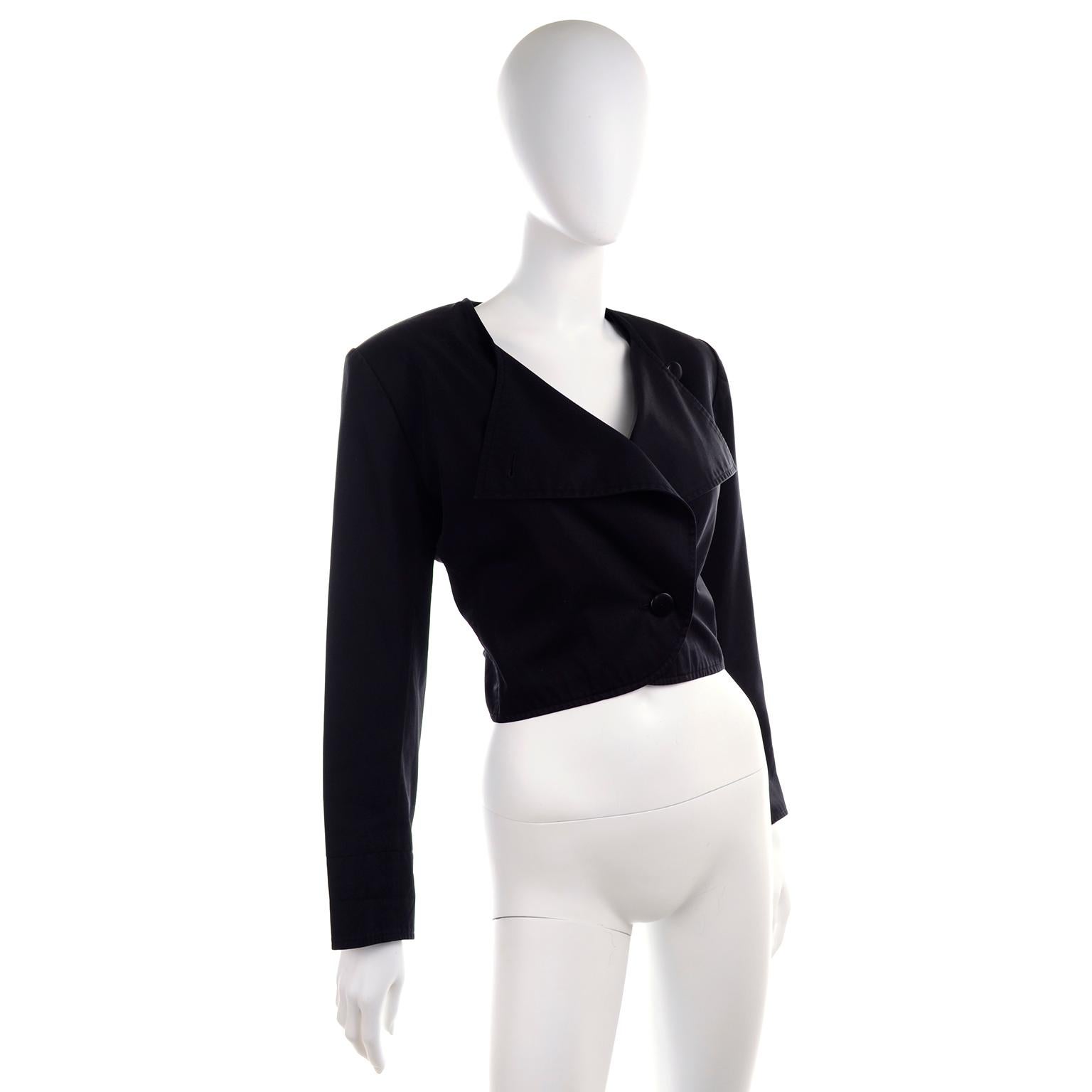 1980s Vintage Yves Saint Laurent YSL Black Cotton Short Jacket French Size 44 4