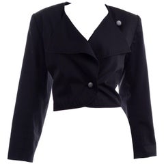1980s Vintage Yves Saint Laurent YSL Black Cotton Short Jacket French Size 44