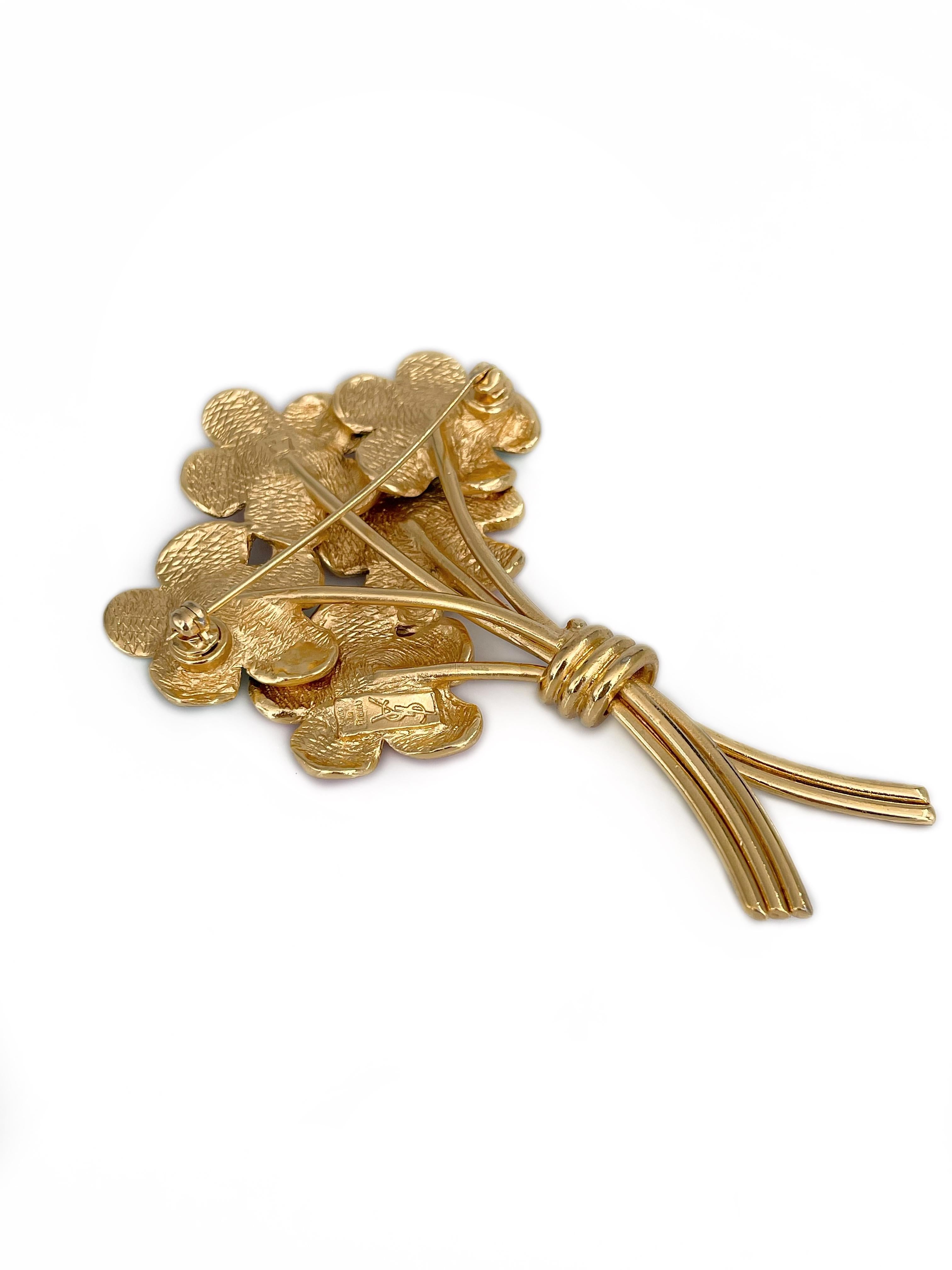 1980s Vintage Yves Saint Laurent YSL Colourful Flower Bouquet Pin Brooch In Good Condition For Sale In Vilnius, Vilniaus apskr.