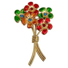 1980s Vintage Yves Saint Laurent YSL Colourful Flower Bouquet Pin Brooch