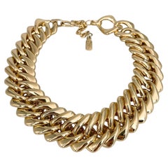 1980s Vintage Yves Saint Laurent YSL Gold Tone Chain Collier Necklace