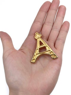 1980s Vintage Yves Saint Laurent YSL Gold Tone Eiffel Tower Pin Brooch