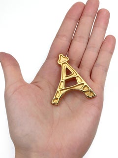 1980s Vintage Yves Saint Laurent YSL Gold Tone Eiffelturm Pin Brosche