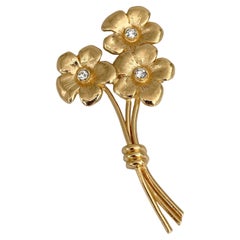 1980s Vintage Yves Saint Laurent YSL Gold Tone Flower Bouquet Pin Brooch