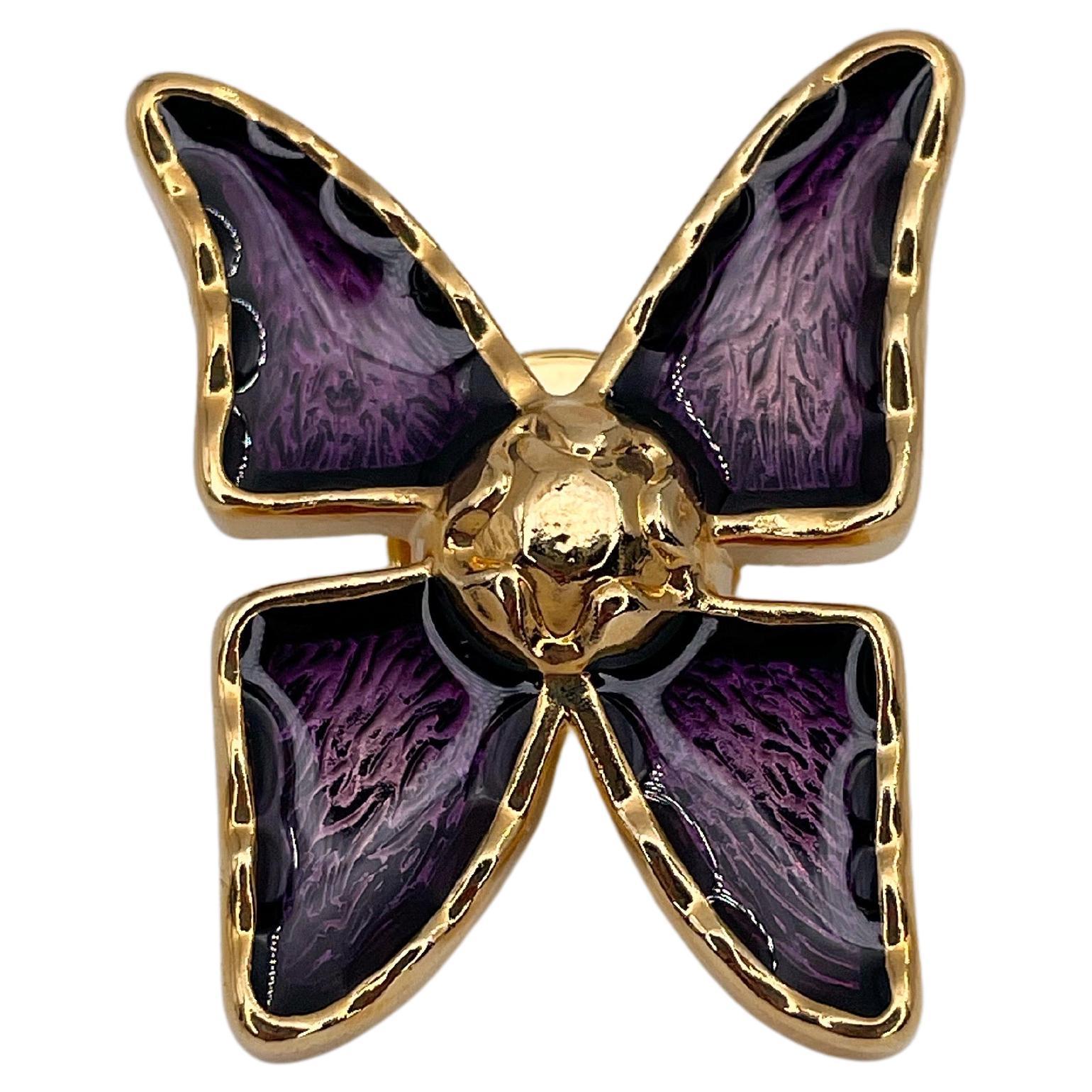 1980s Vintage Yves Saint Laurent YSL Gold Tone Purple Butterfly Brooch Pin