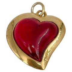 1980s Vintage Yves Saint Laurent YSL Gold Tone Red Glass Heart Pendant