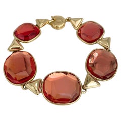 Vintage anni '80 Yves Saint Laurent YSL Bracciale a maglie in resina rossa arancione e tonalità oro