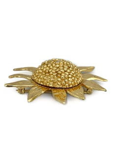 1980s Vintage Yves Saint Laurent YSL Gold Tone Sunflower Brooch