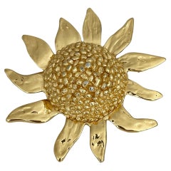 1980s Vintage Yves Saint Laurent YSL Gold Tone Sunflower Brooch
