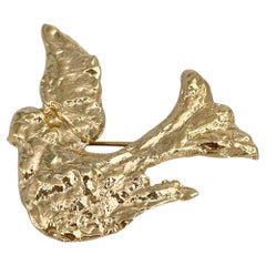 1980s Vintage Yves Saint Laurent YSL Broche de pájaro paloma texturizado en tono dorado
