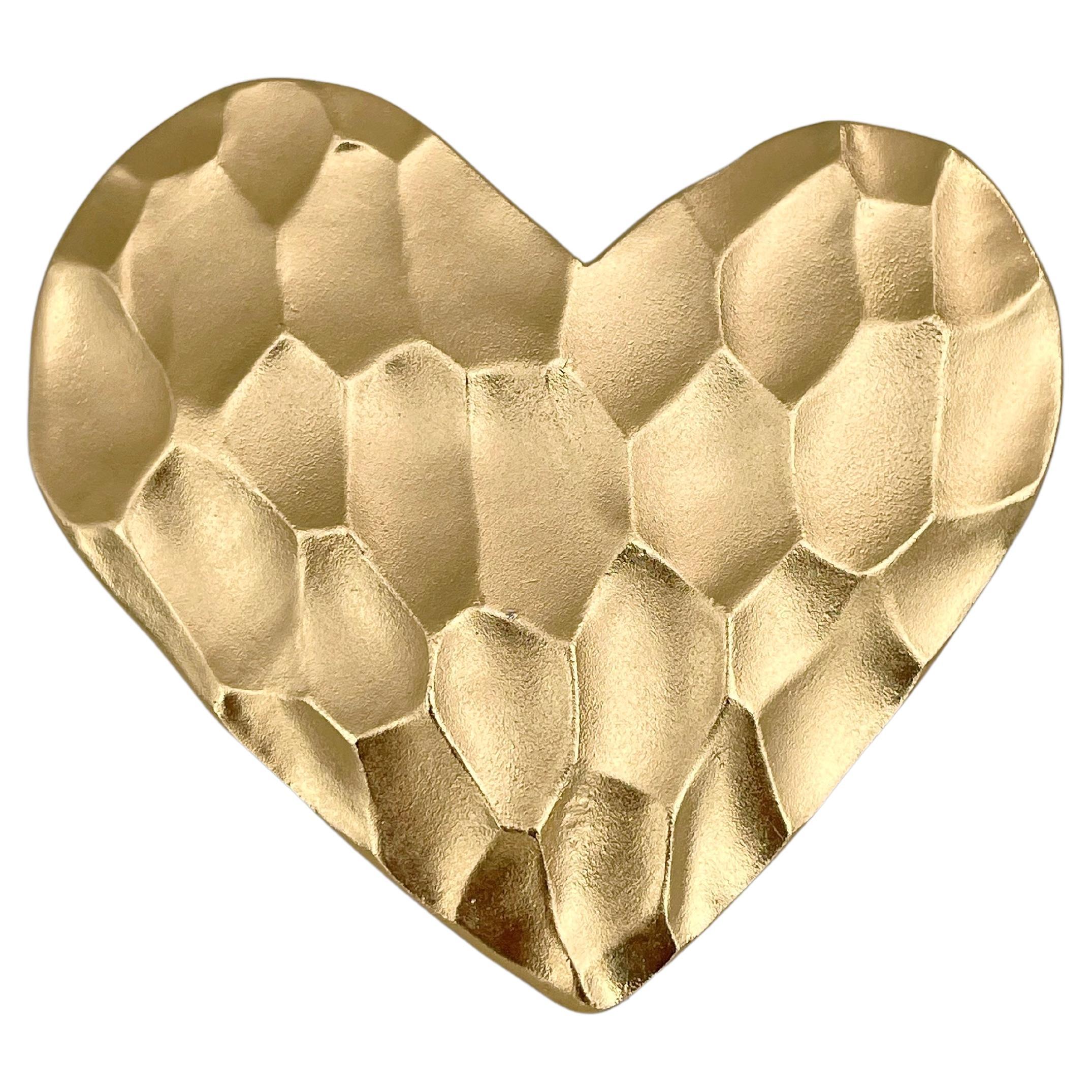 1980s Vintage Yves Saint Laurent YSL Gold Tone Textured Pattern Heart Brooch For Sale