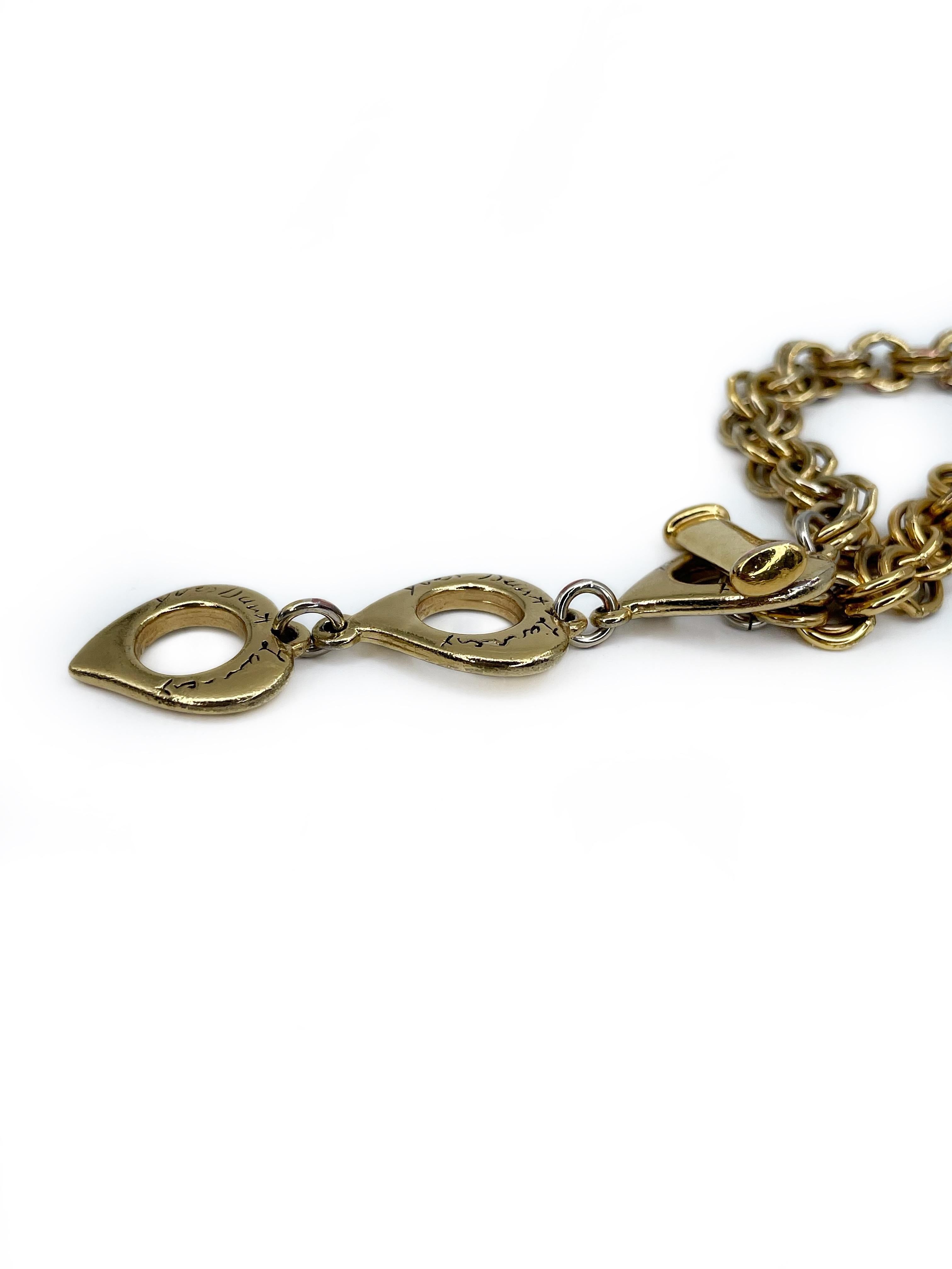 Modern 1980s Vintage Yves Saint Laurent YSL Gold Tone Three Heart Chain Necklace