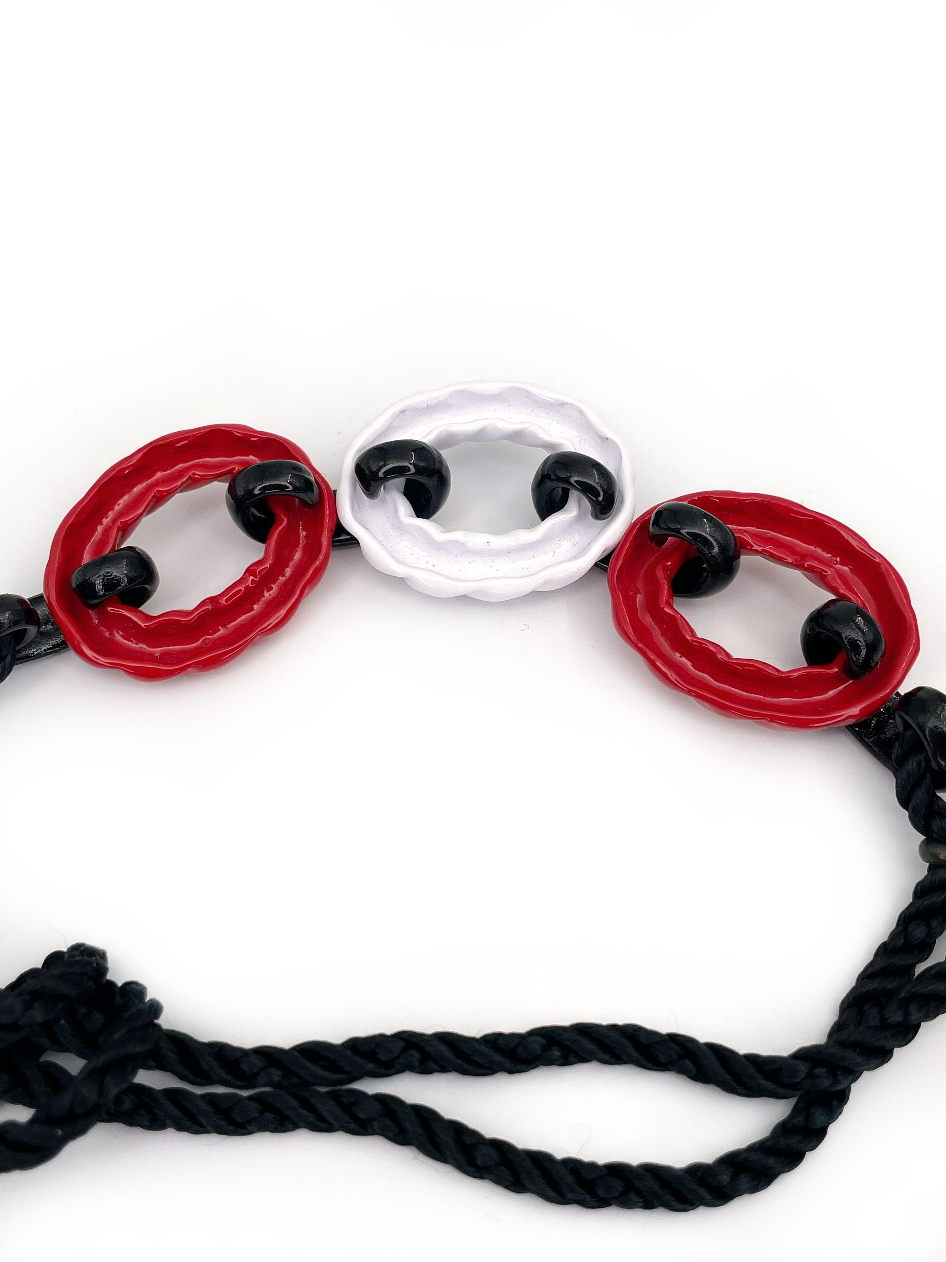 Modern 1980s Vintage Yves Saint Laurent YSL Red White Black Link Rope Necklace For Sale