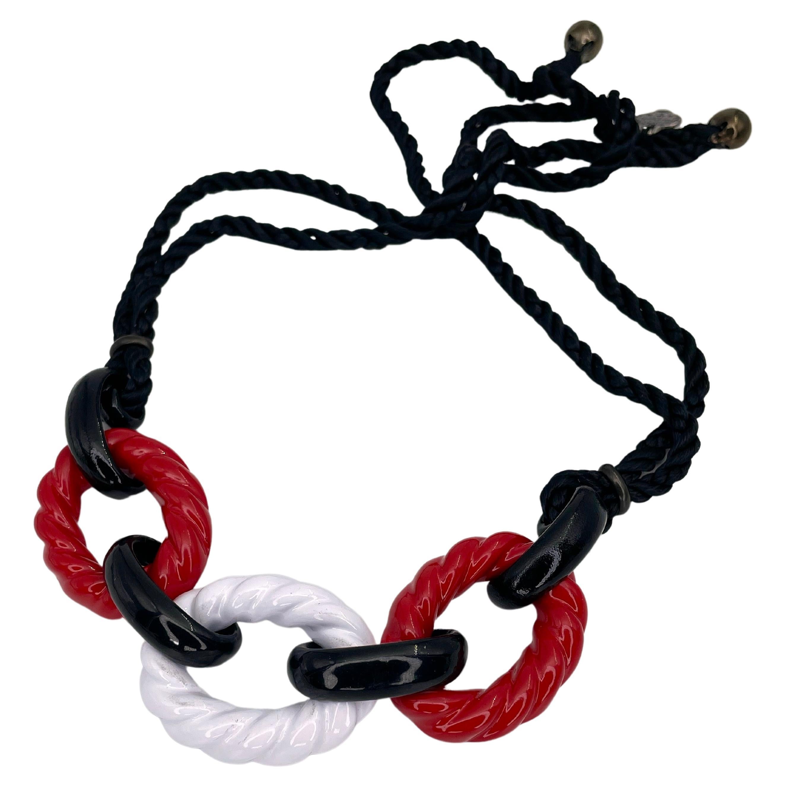1980s Vintage Yves Saint Laurent YSL Red White Black Link Rope Necklace For Sale