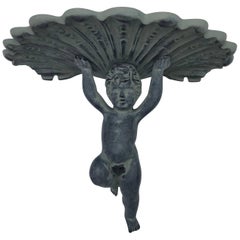 1980s Virginia Metalcrafters Outdoor Cherub Wall Shelf
