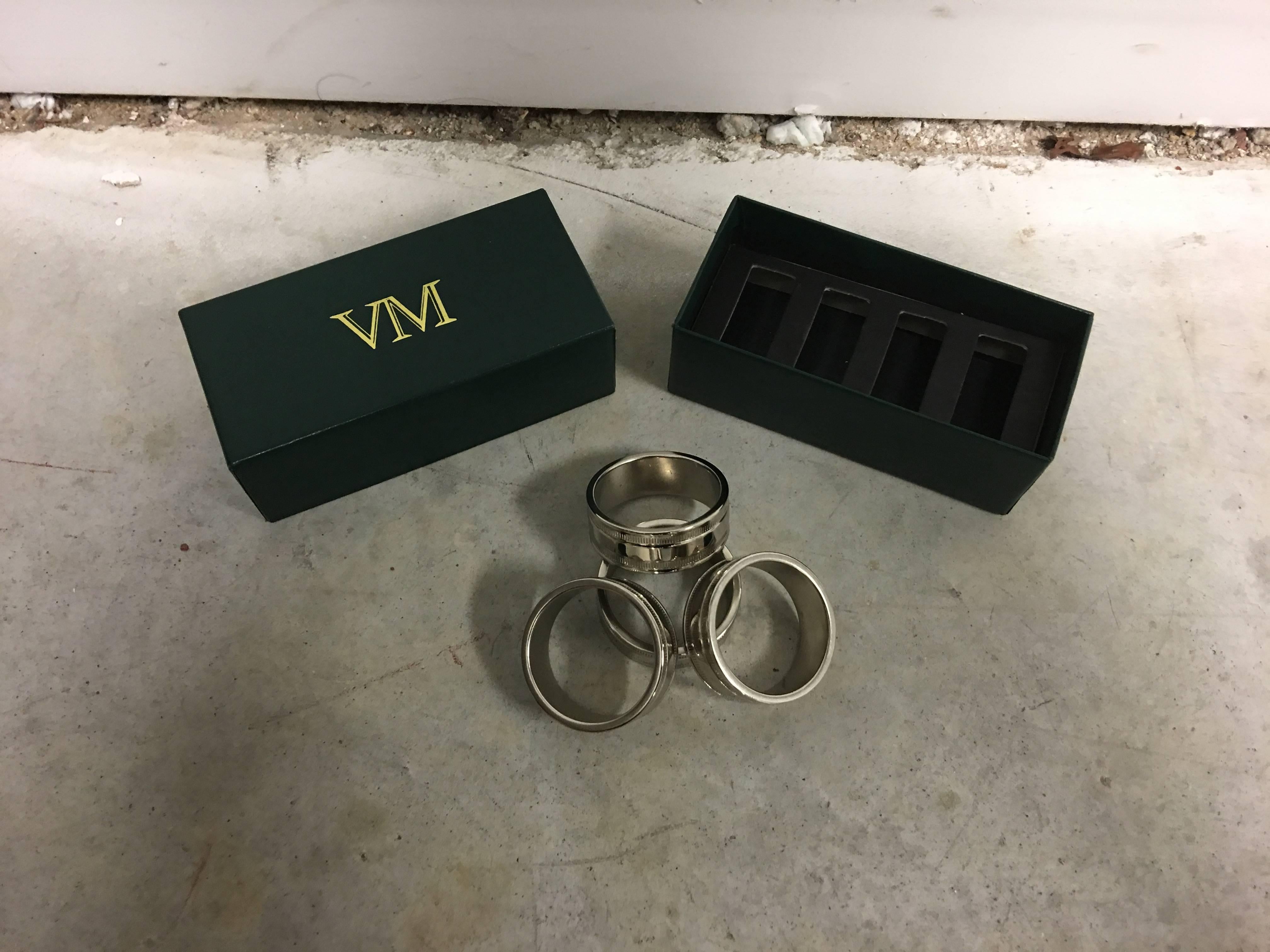 American 1980s Virginia Metalcrafters Silver Plated Brass Napkin Rings, Set of Four For Sale